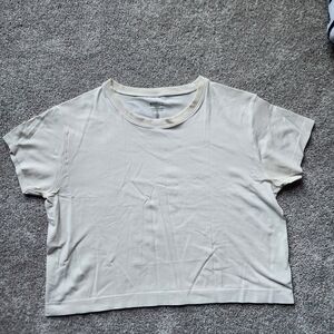 Athleta Short Sleeve Cropped Cream Tee